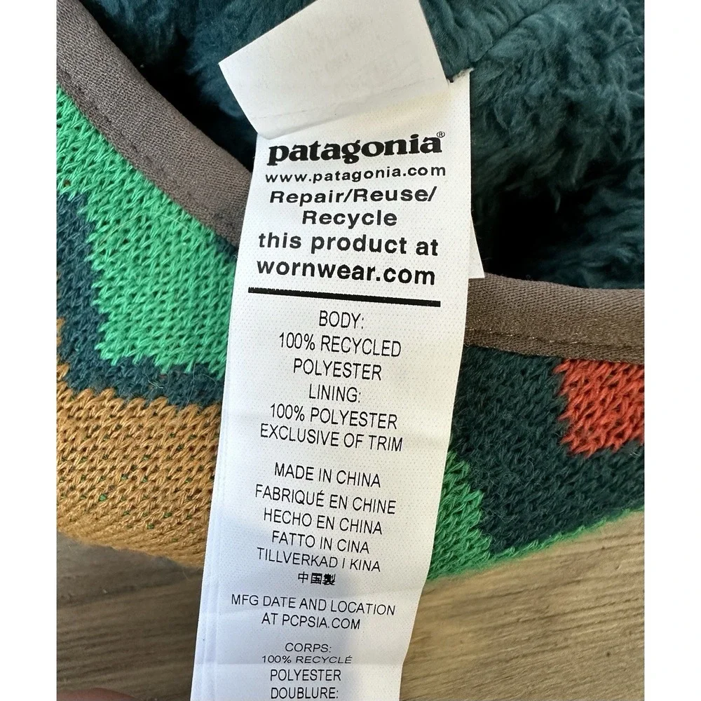 Patagonia Baby Reversible Beanie Hat Geo Knit Nettle Colorful Sz 3-6 Months